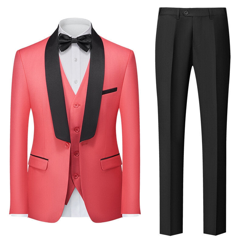 Tailored Fit Shawl Lapel Single Breasted One-button 3 Pieces Solid Colored Men's Suits