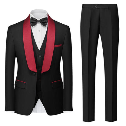 Tailored Fit Shawl Lapel Single Breasted One-button 3 Pieces Solid Colored Men's Suits