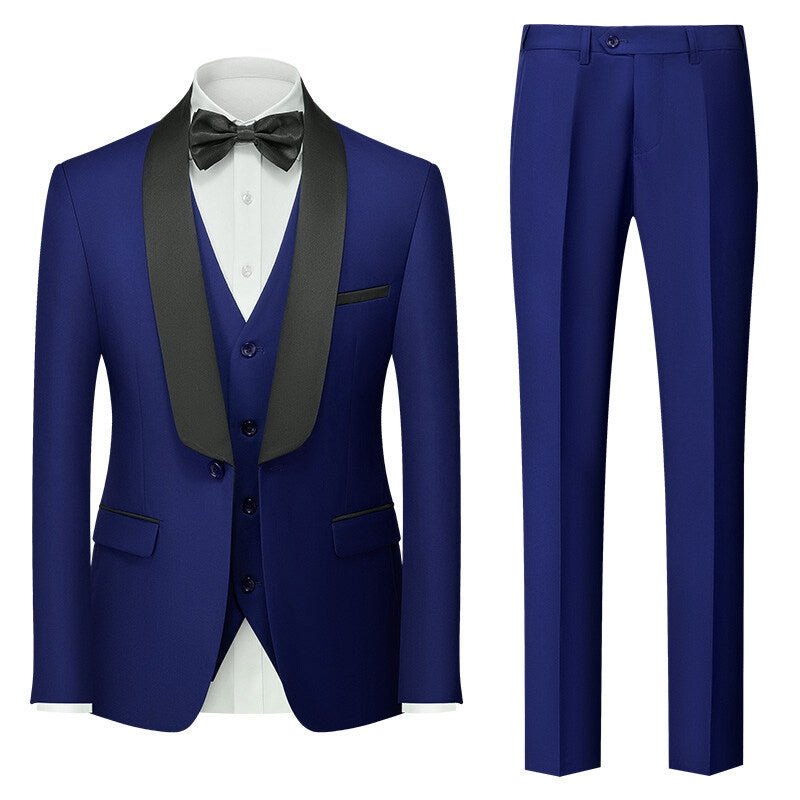 Tailored Fit Shawl Lapel Single Breasted One-button 3 Pieces Solid Colored Men's Suits