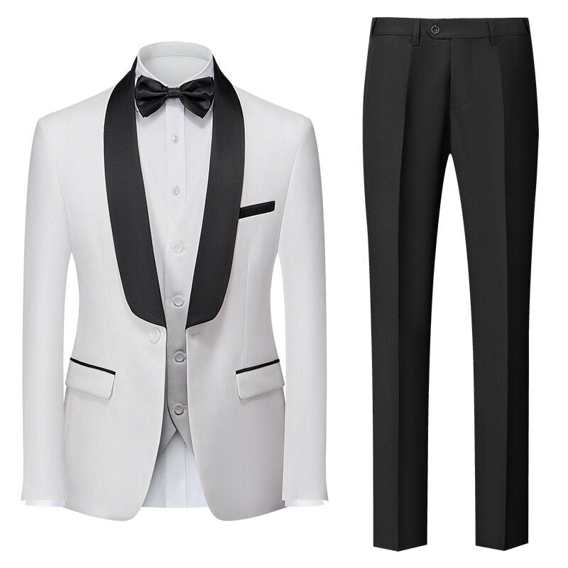 Tailored Fit Shawl Lapel Single Breasted One-button 3 Pieces Solid Colored Men's Suits