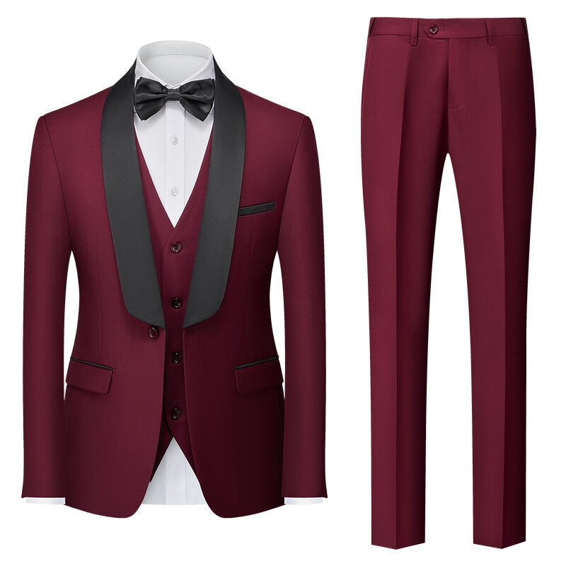 Tailored Fit Shawl Lapel Single Breasted One-button 3 Pieces Solid Colored Men's Suits
