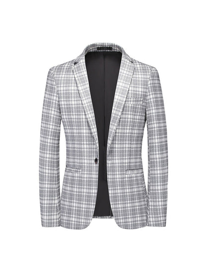Tailored Fit Notched Lapel Single Breasted One-button Checked Men's Classical Jacket