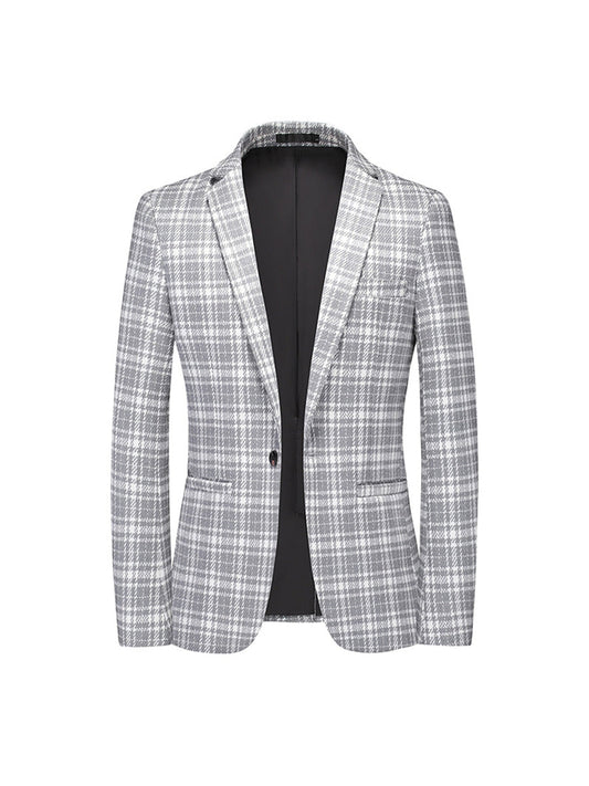 Tailored Fit Notched Lapel Single Breasted One-button Checked Men's Classical Jacket