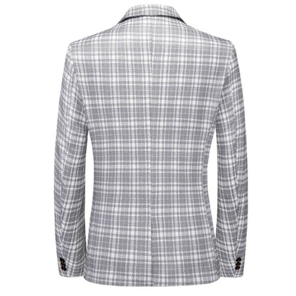 Tailored Fit Notched Lapel Single Breasted One-button Checked Men's Classical Jacket