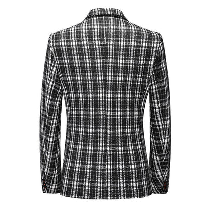 Tailored Fit Notched Lapel Single Breasted One-button Checked Men's Classical Jacket