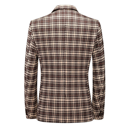 Tailored Fit Notched Lapel Single Breasted One-button Checked Men's Classical Jacket