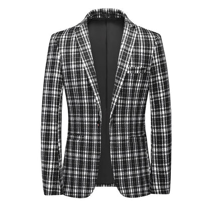 Tailored Fit Notched Lapel Single Breasted One-button Checked Men's Classical Jacket