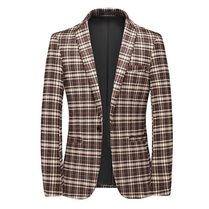 Tailored Fit Notched Lapel Single Breasted One-button Checked Men's Classical Jacket