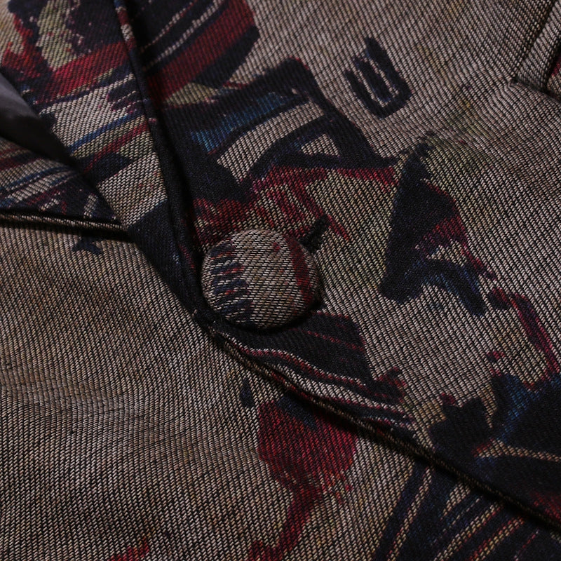 Tailored Fit Notched Lapel Single Breasted One-button Stylish Printed Men's Jacket