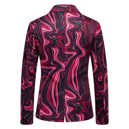 Tailored Fit Notch Single Breasted One-button Printed Wave Men's Jacket
