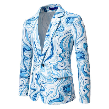 Tailored Fit Notch Single Breasted One-button Printed Wave Men's Jacket