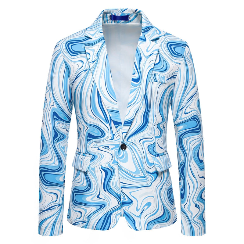 Tailored Fit Notch Single Breasted One-button Printed Wave Men's Jacket