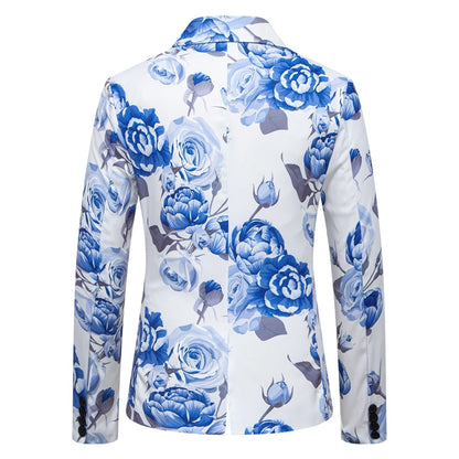 Tailored Fit Notch Single Breasted One-Button Printed Rose Men's Party Jacket