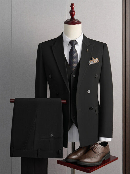 Tailored Fit Peaked Lapel Double Breasted Four-buttons 3 Pieces Men's Formal Suits