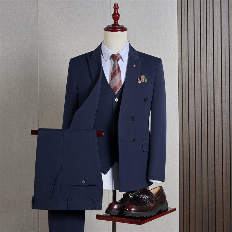 Tailored Fit Peaked Lapel Double Breasted Four-buttons 3 Pieces Men's Formal Suits