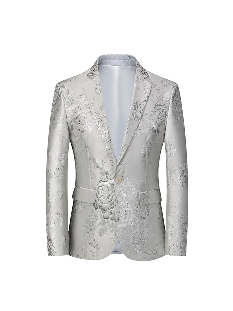 Tailored Fit Notched Lapel Single Breasted One-button Printed Men's Elegant Jacket