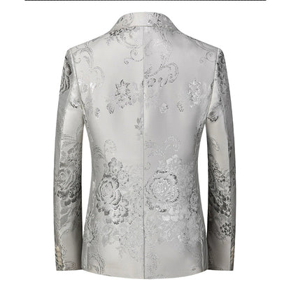 Tailored Fit Notched Lapel Single Breasted One-button Printed Men's Elegant Jacket