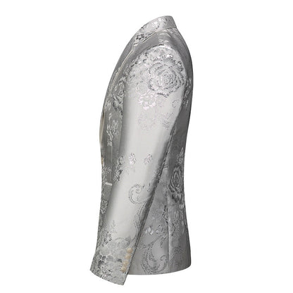 Tailored Fit Notched Lapel Single Breasted One-button Printed Men's Elegant Jacket