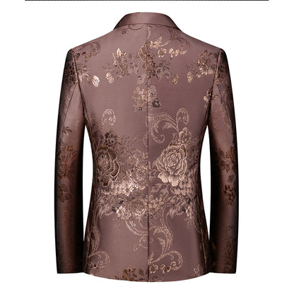Tailored Fit Notched Lapel Single Breasted One-button Printed Men's Elegant Jacket