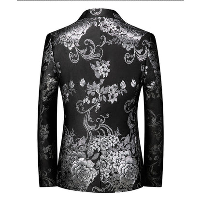 Tailored Fit Notched Lapel Single Breasted One-button Printed Men's Elegant Jacket