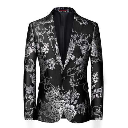 Tailored Fit Notched Lapel Single Breasted One-button Printed Men's Elegant Jacket
