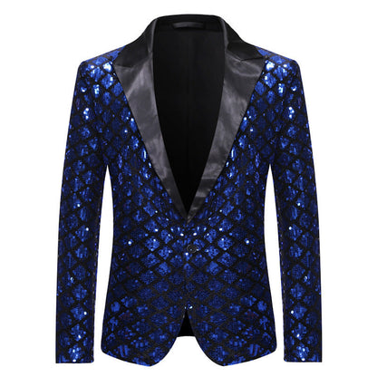 Tailored Fit Peaked Lapel Single Breasted One-Button Sequin Men's Party Jacket