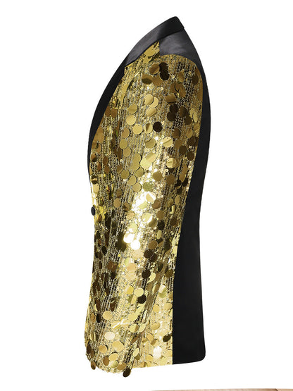 Tailored Fit Notched Lapel Single Breasted One-Button Men's Party Jacket with Sequins