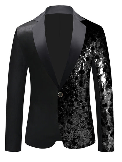 Tailored Fit Notched Lapel Single Breasted One-Button Men's Party Jacket with Sequins