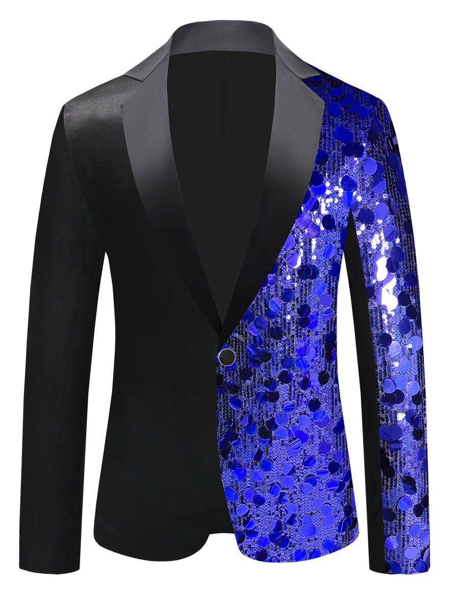 Tailored Fit Notched Lapel Single Breasted One-Button Men's Party Jacket with Sequins