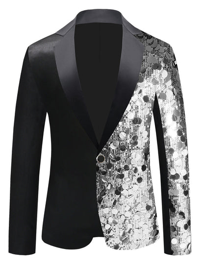 Tailored Fit Notched Lapel Single Breasted One-Button Men's Party Jacket with Sequins