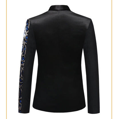 Tailored Fit Chic Notched Lapel Single Breasted One-Button Men's Party Jacket with Sequins