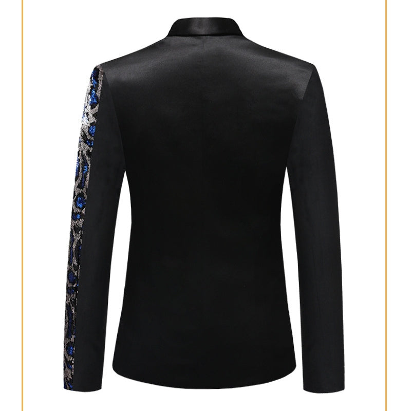 Tailored Fit Chic Notched Lapel Single Breasted One-Button Men's Party Jacket with Sequins