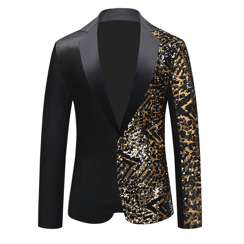 Tailored Fit Chic Notched Lapel Single Breasted One-Button Men's Party Jacket with Sequins
