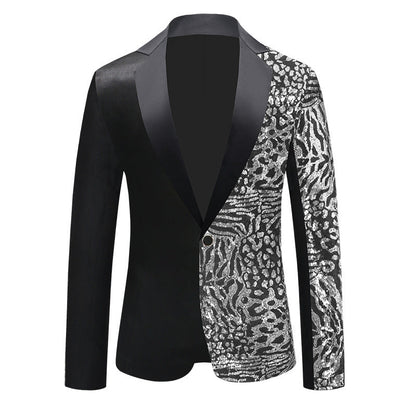 Tailored Fit Chic Notched Lapel Single Breasted One-Button Men's Party Jacket with Sequins