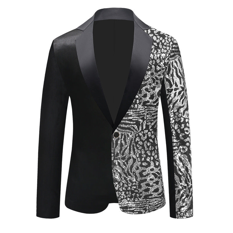 Tailored Fit Chic Notched Lapel Single Breasted One-Button Men's Party Jacket with Sequins
