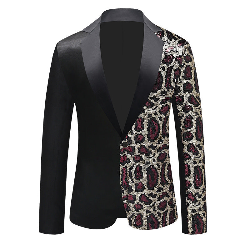 Tailored Fit Chic Notched Lapel Single Breasted One-Button Men's Party Jacket with Sequins