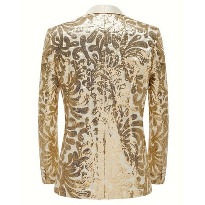 Tailored Fit Shawl Lapel Single Breasted One-Button Men's Party Jacket with Sequins Appliques