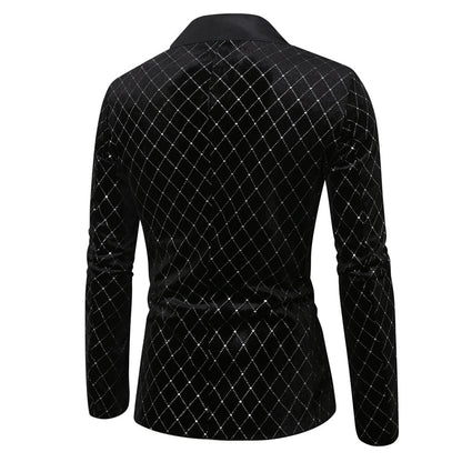 Tailored Fit Peaked Lapel Single Breasted One-Button Diamond Pattern Men's Party Jacket
