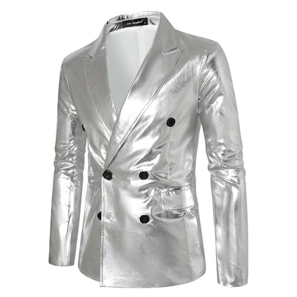 Tailored Fit Peaked Lapel Double Breasted Six-Button Metallic Men's Party Jacket