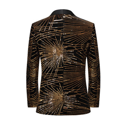 Tailored Fit Notched Lapel Single Breasted One-Button Men's Party Jacket with Sequins