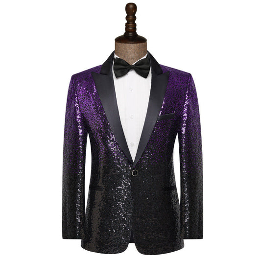 Tailored Fit Peaked Lapel Single Breasted One-Button Sequin Men's Party Jacket
