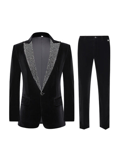 Tailored Fit Peaked Lapel Single Breasted One-Button 2 Pieces Men's Party Suits with Rhinestones