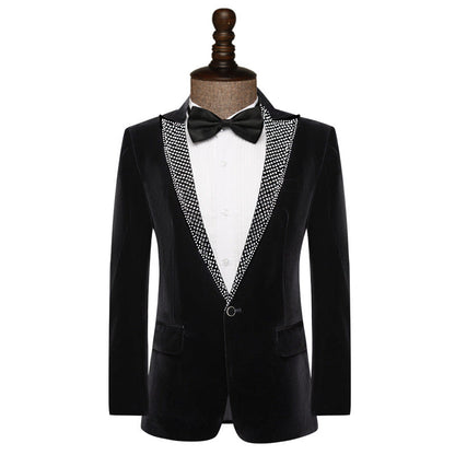 Tailored Fit Peaked Lapel Single Breasted One-Button 2 Pieces Men's Party Suits with Rhinestones