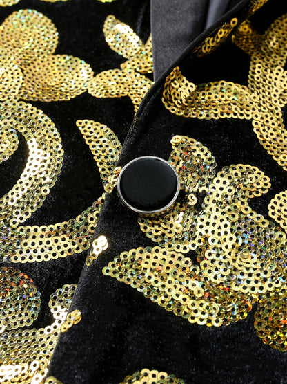 Tailored Fit Shawl Lapel Single Breasted One-Button 2 Piece Men's Party Suits with Sequin Appliques