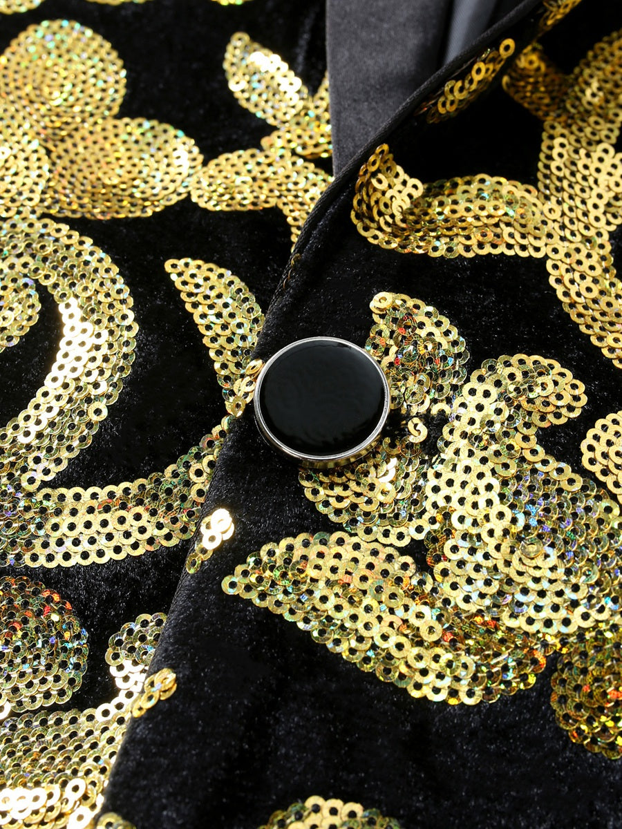 Tailored Fit Shawl Lapel Single Breasted One-Button 2 Piece Men's Party Suits with Sequin Appliques