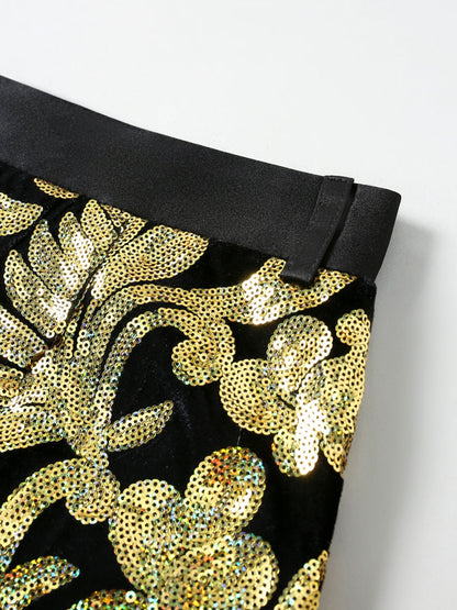 Tailored Fit Shawl Lapel Single Breasted One-Button 2 Piece Men's Party Suits with Sequin Appliques