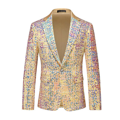 Tailored Fit Notched Lapel Single Breasted One-Button Sequin 2 Piece Men's Party Suits