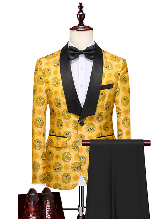 Tailored Fit Shawl Lapel Single Breasted One-Button Embroidery 2 Piece Men's Party Suits
