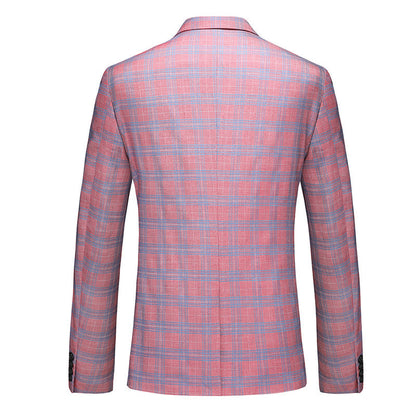 Tailored Fit Notched Lapel Single Breasted One-Button Grid 3 Piece Men's Party Suits