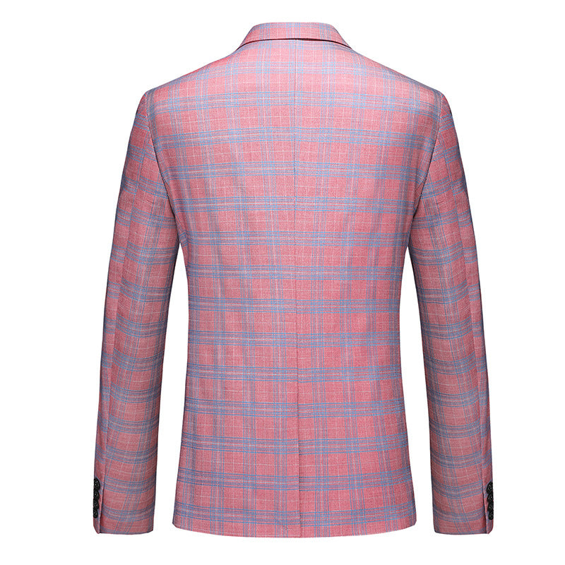 Tailored Fit Notched Lapel Single Breasted One-Button Grid 3 Piece Men's Party Suits
